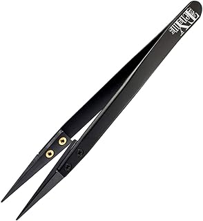 DOITOOL Conjunto de 4 peças pinças de cerâmica pinças de precisão pinças industriais pinças angulares de precisão cabeça redonda preta suíte Smd pinças