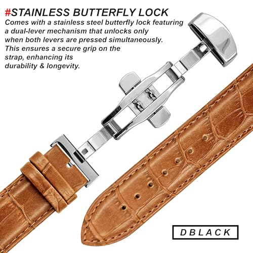Image of DBLACK ''HOOK'' Leather Watch Strap with Butterfly Lock, Bamboo Design Pattern Full Padded Watch Belt / / For 18mm, 20mm, 22mm, or 24mm Watch Band (Choose Your Size & Color)