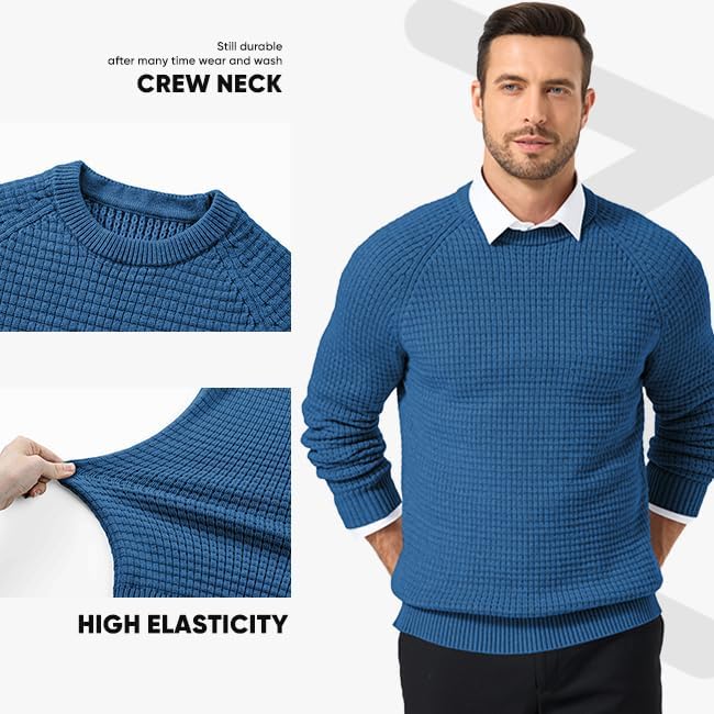 JMIERR Mens Crewneck Sweater Waffle Textured Knitted Solid Pullover Casual Daily Wear Soft 2025 Fashion Pullovers - Image 4