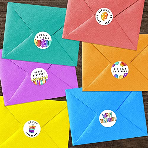 Modern, Vibrant Watercolor Birthday Stickers / 6 Bright Birthday Designs / 500 Colorful Rainbow Birthday Labels / 1.5" Happy Birthday Envelope Seals #TOP4
