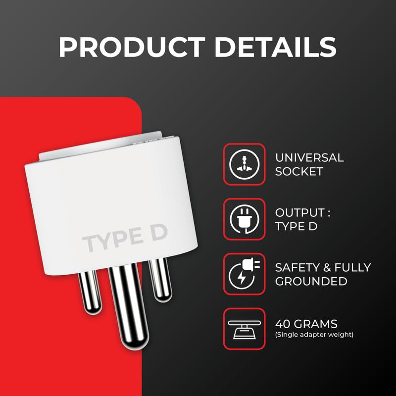 Image of Elleys ENZO (2 pcs) 3 pin Socket US Converter for India (USA, UK, China) Australia to India Plug Converter - Type D Plug Adapter 6A - 240V 2pin 3pin Socket Universal Travel Adapter for Home, Office