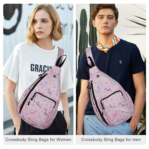Duryarhall Sling Bag for Women Crossbody Chest Bag Convertible from Left to Right, Water Repellent Gym Backpack, Anit Theft, Unicorn Pink - image 7