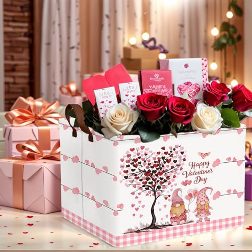 Image of Cute Large Valentine's Day Gift Basket Empty Heart Decor Storage Bin for Kid Baby Room Decor (Pink Dwarf Love Tree)