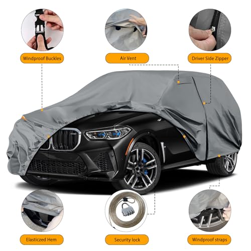Image of Waterproof Premium Car Covers Replace for 2006-2025 BMW X5 X6, 10 Layers Heavy Duty with Cotton Liner All Weather Car Cover with Zipper Door, Windproof Bands for Snow Rain Dust Protection