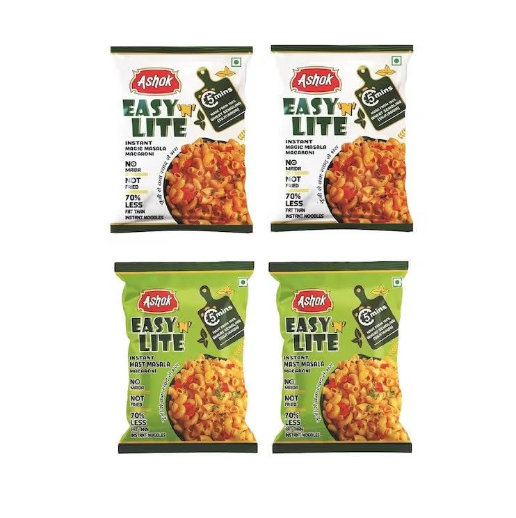 ASHOK EASY'n LITE Mast/Magic Masala Instant Macaroni 55g,Not Fried,0% Cholesterol,100% Suji/Rawa,Vegan Friendly (Pack of 4, Instant Macaroni Mast &Magic Masala (comboo))