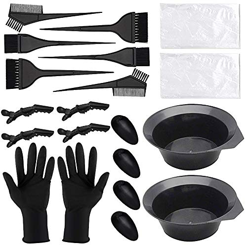 20 Pieces Hair Dye Color Brush Hair Dye Comb and Mixing Bowl, Dye Brush & Comb/Mixing Bowl/Tint Tool/Ear Cover/Gloves/plastic cape/hairdressing clips