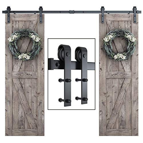 SmartStandard 8ft Heavy Duty Double Door Sliding Barn Door Hardware Kit - Smoothly