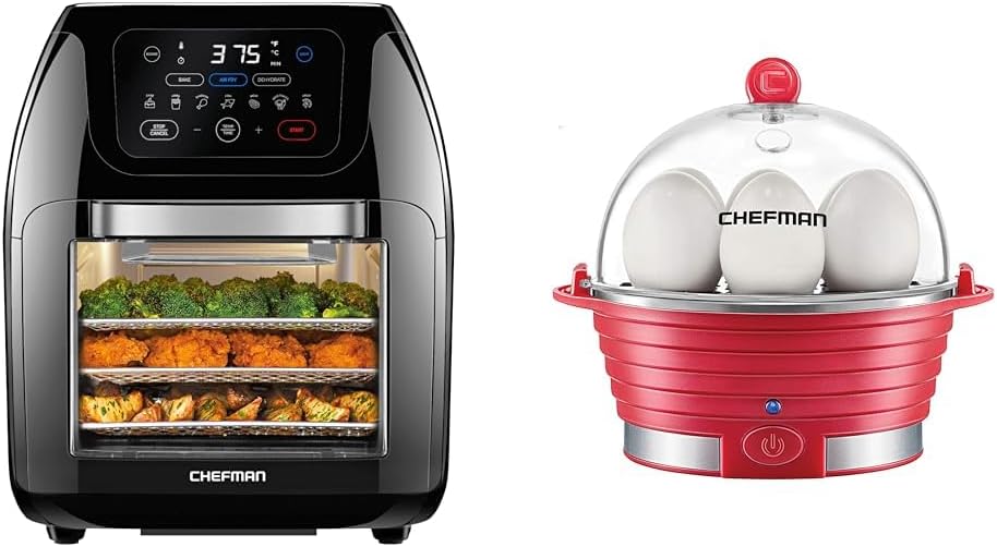 CHEFMAN Multifunctional Digital Air Fryer+ Rotisserie, Dehydrator & Electric Egg Cooker Boiler Rapid Poacher, Food & Vegetable Steamer