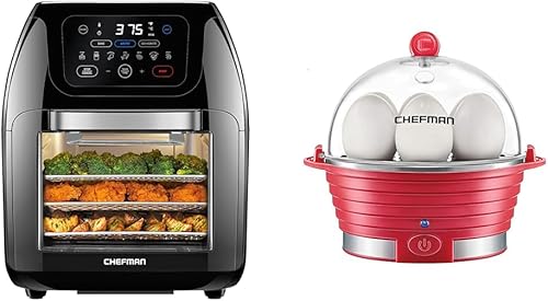 CHEFMAN Freidora de aire digital multifuncional+asador, deshidratador y cocina eléctrica para huevos, caldera rápida para escalfar, vaporizador de
