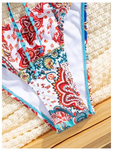 SOLY HUX Bathing Suit for Women Boho Paisley Print Tie Front Cut Out Swimsuit Two Piece Bikini Sets4