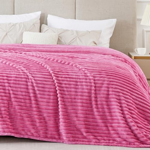 Image of BEDELITE Fleece Blanket Queen Size - 3D Ribbed Jacquard Soft and Warm Decorative Fuzzy Blankets - Cozy, Fluffy, Plush Lightweight Throw Blankets for Couch, Bed, Sofa(Hot Pink, 90x90 inches)