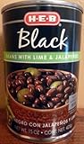 HEB Black Beans with Lime and Jalapenos 15oz (Pack of 6)