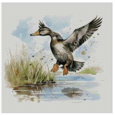 Max Stitch Design Wide Duck, a Pleasant Fly Cross Stitch Kit, 14ct, 100% Cotton, 160x160 Stitch, 29x29cm, Adult, Teen, Unisex, Animal, Traditional, All Seasons, Non-Foldable, Kit