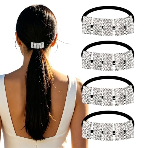 Ruihfas 4Pcs Glitter Rhinestone Hair Cuffs Stretchy Scrunchies Ponytail Holder Elastic Hair Tie Band Accessories Headband for Women Girls