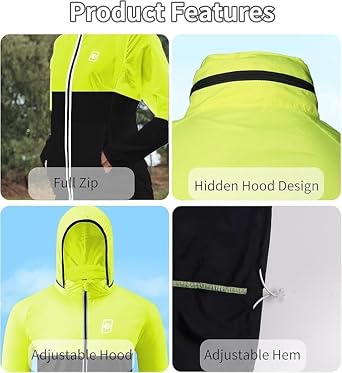Men's Cycling Running Jacket, Lightweight High Visibility Reflective Windproof Sun Protection Bike Windbreaker,Ultralight Riding Clothing Climbing Coat