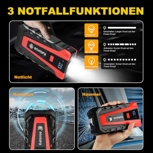 perfekt für SUVs und Motorräder - Detailansicht von KATOROE 4000A Starthilfe Test – Dealfoxx.de
