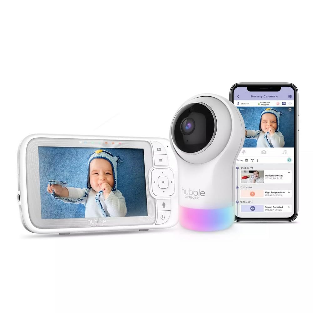 Nursery Pal Glow Plus - 5-Inch Smart Hd Video Baby Monitor For Babies Wireless Security Camera With Infrared Night Vision - Two-Way Intercom, Room Temp Monitoring-White