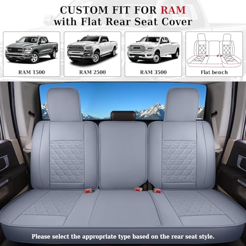 Image of Coverado Car Seat Covers Full Set, Waterproof RAM 1500 Seat Cover Compatible with 2002-2026 RAM 1500 2500 3500 Crew Double Mega Quad Cab with Flat Bench, Gray
