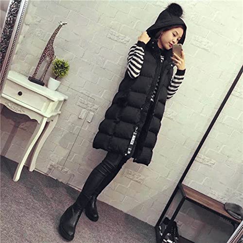 VESNIBA Womens Winter Long Gilets Hooded Quilted Gilet Vest Ladies Body Warmer Zip Up Sleeveless Down Jacket Coat Parka Outwear Waistcoat with Pockets