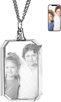 Personalized Crystal Photo Necklace,2D/3D Custom Crystal Picture Necklace Birthday Custom Picture Necklaces for Friends Family