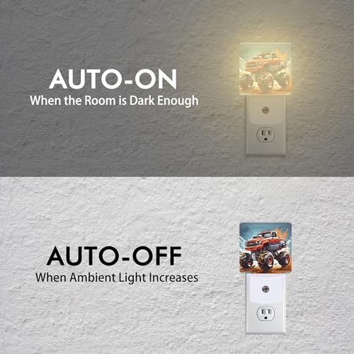 Image of Cartoon Monster Truck Night Light,Plug into Wall with Dusk to Dawn Light Sensors,LED Nightlights for Bedroom,Bathroom,Kitchen,Hallway,Room Decor for Boys Girls Women Men