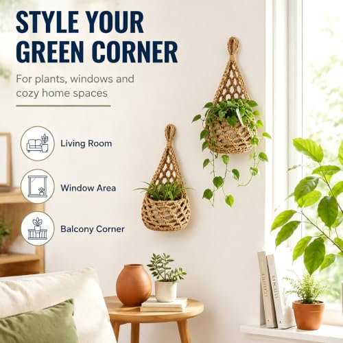 Makramee Blumenampel 2er Set – Hängender Boho Pflanzenhalter Hängekorb für Blumentöpfe bis 15 cm – Bild 5
