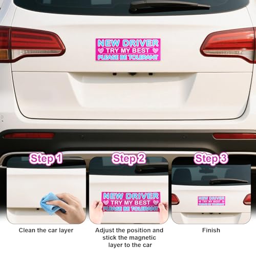 Image of 3pcs New Driver Magnet for Car, Please Be Patient Student Driver Magnet, Learner Safety Warning Stickers, Funny Reflective Magnetic Bumper Signs for Novice & Teen Driving Gifts