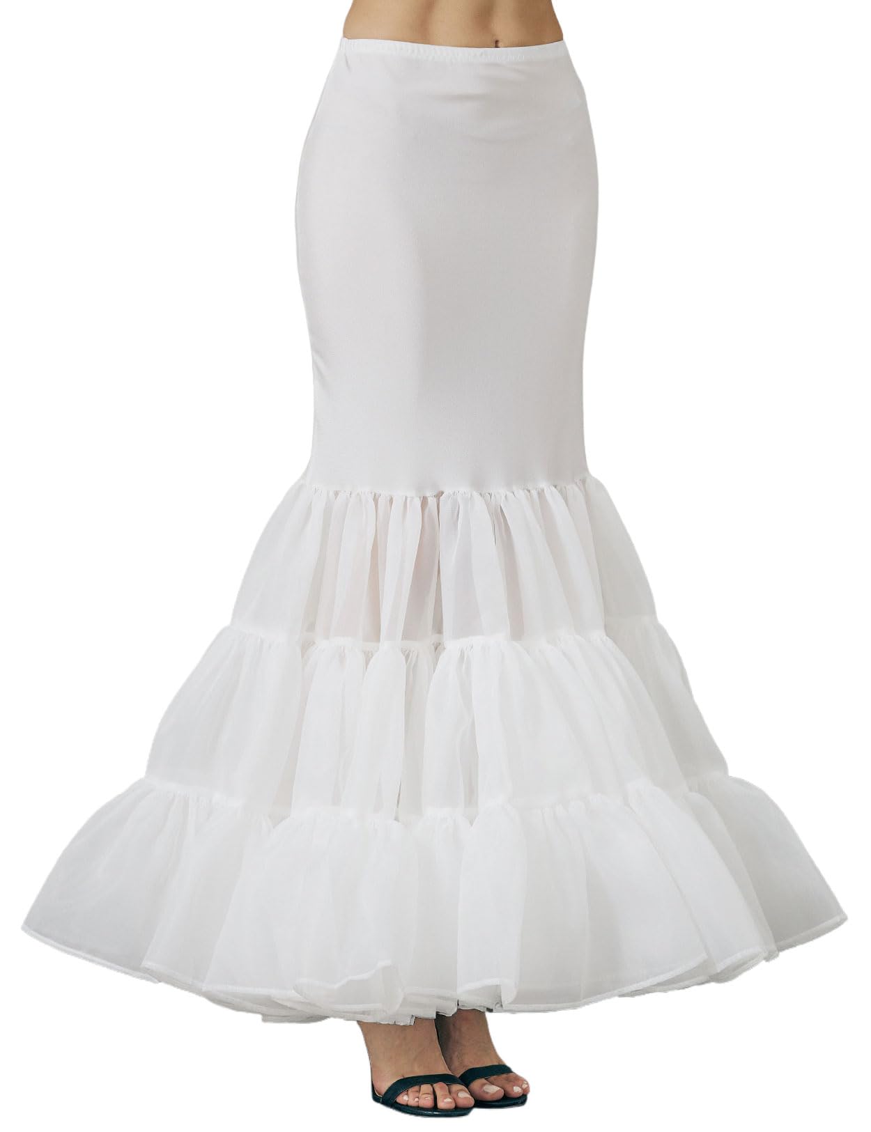 BEAUTELICATE Cancan onderrok voor dames, trompet, zeemeerminnenrok, 2 ringen met ruches, vloerlang, bruiloftsjurk, Zwart, S