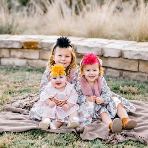 Image of Babymoon Set of 3 | Plain Flowers Soft Synthetic Hairbands for Baby Girls, Infants and Toddlers Headbands | Black-Yellow-Darkpink
