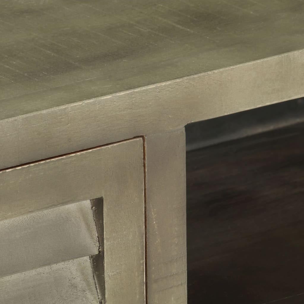 Hothingwell Mobile TV in legno massiccio di mango, 110 x 30 x 48 cm, colore: Grigio | 2 porte, 2 ripiani, gambe in acciaio ottone, archiviazione DVD e console