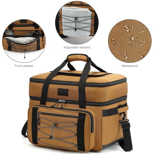 Image of Extra Large Wheeled Portable Cooler Bag 85 Cans Double Deck Heavy Duty Rolling Insulated Cooler with All-Terrain Wheels Leakproof Tactical Soft Sided Cooler for Beach Camping Picnic Travel