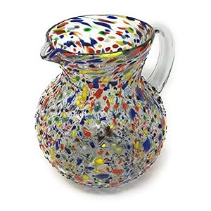mexican hand blown glass pitcher – confetti rock design (84 oz)