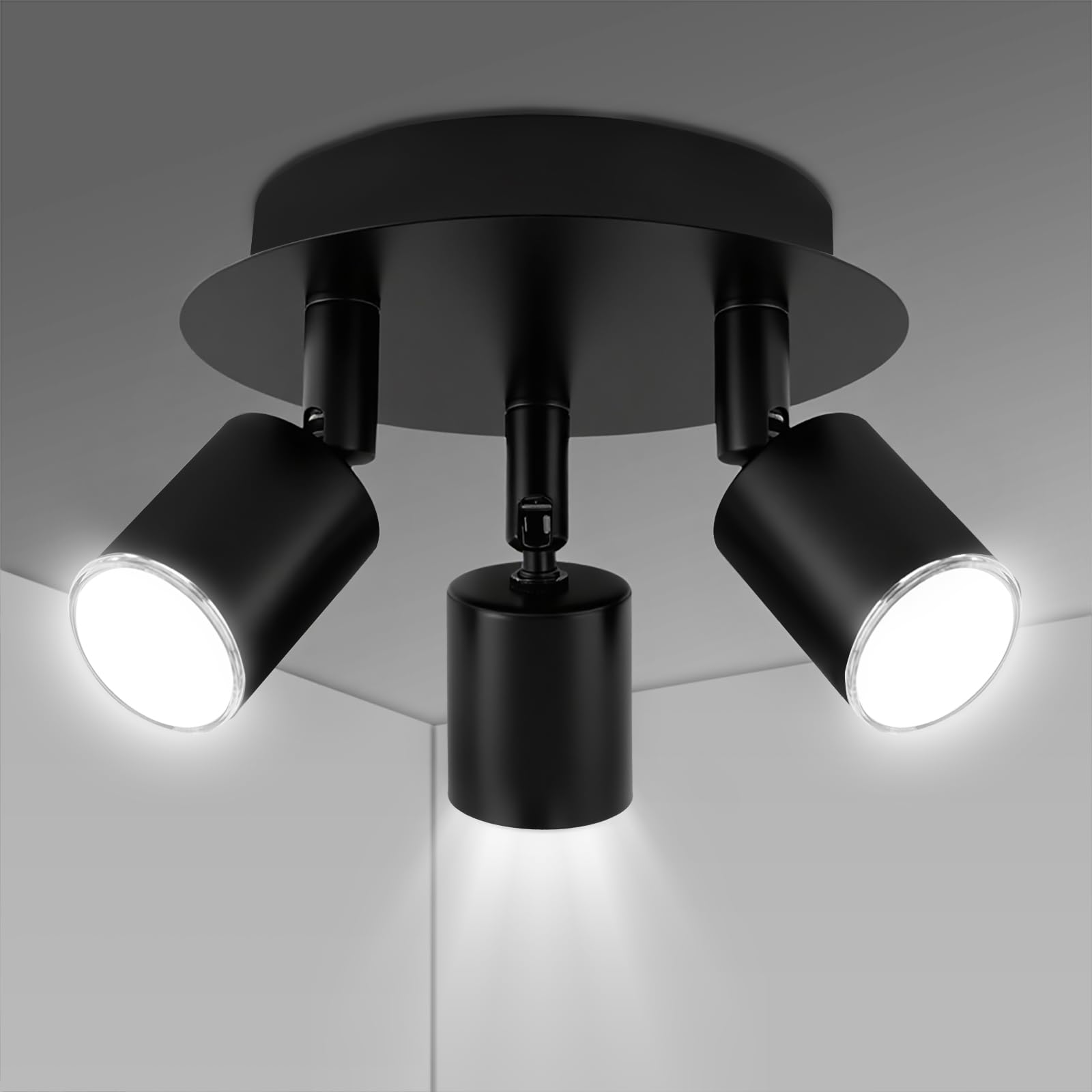 URAQT Deckenstrahler LED, Deckenstrahler 3 Flammig GU10 Strahler Deckenleuchte LED Deckenleuchte 330°Schwenkbar Deckenspots Flurlampe Strahler Deckenspot für Küche Wohnzimmer Schlafzimmer, Schwarz
