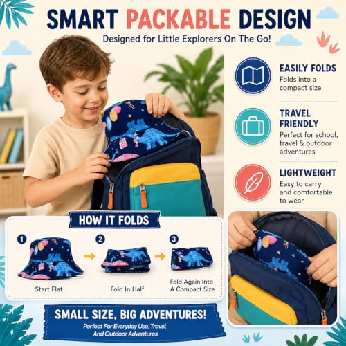 Image of VRITRAZ Unisex Kids Printed Bucket Hat | UV Protection Sun Hat with Adjustable Chin Strap & Summer Beach Travel Outdoor Cap for Toddlers & Children (4-12 Years)