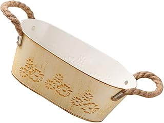 Cabilock Vaso de flores de ferro rústico vintage, vaso de estanho galvanizado, cesta de ferro caqui com alça para decoração de jardinagem, casa, vaso de flores