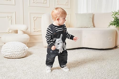 Image of Cute Baby Boy Clothes Suit Toddler Boys' Striped Long Sleeve T-Shirt+Denim Overalls Jumpsuit Pants Outfits Sets