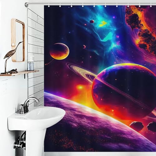 Rideau de douche planète ciel étoilé imperméable 168x183cm avec crochets - 6