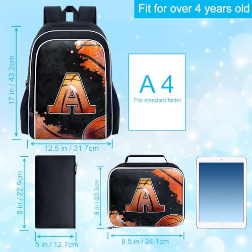 Image of AGSDON 3PCS Basketball Backpack for Boys, 17 inch Kids Bookbag Water Resistant and Lightweight with Lunch Box for Teen