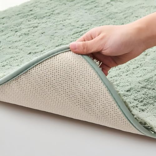 CozeCube Upgraded Shaggy Bath mat for Bathroom Non Slip 36" X 24", Super Soft Quick Dry Bath Rugs, Fluffy Plush Bathroom Rugs Machine Washable, Olive Green by CozeCube - Used condition - Image 8