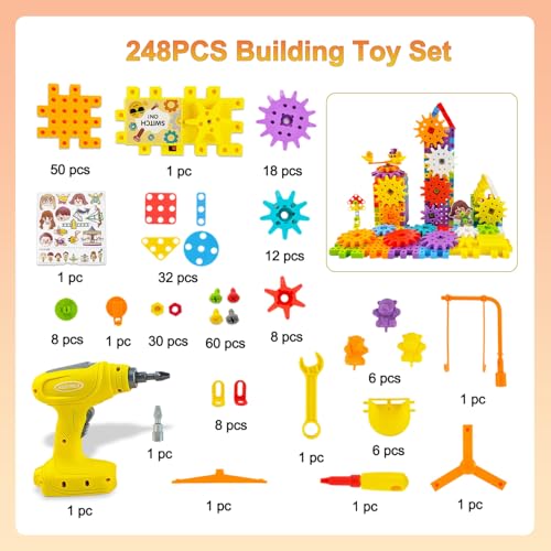 Besiciwiin 248PCS STEM Building Toys, Electric Gear Building Blocks Toys Set with Drill, Montessori Toddler Screw Toy, Kids Tool Set Construction Toy for Boys Girls Ages 4-8 - Image 6