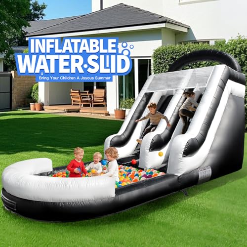 26.2x9.84x17.38FT Giant Commercial Inflatable Grade Water Slide Swimming Pool, 100% PVC Big Waterslide with Blower, Airtight Water Pool, Wet Dry Use, Summer Fun Black - Thumbnail 7