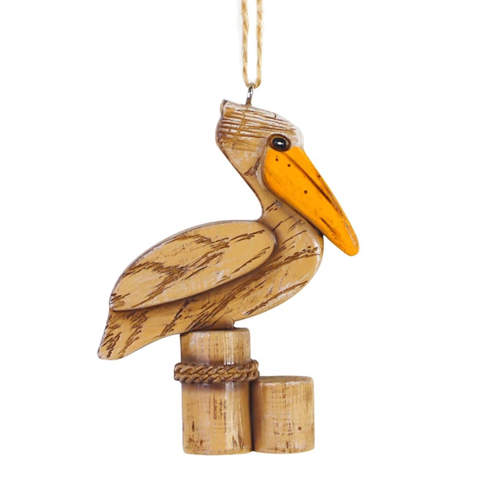 The Bridge Collection Weathered Wooden Pelican Ornament - Coastal Christmas Tree Ornament