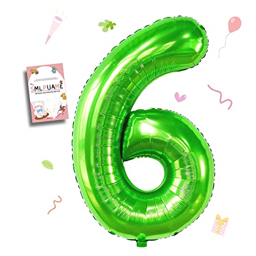 Image of 40 Inch Green Number 6 Balloon, 6th Birthday Decoration Boys Girls