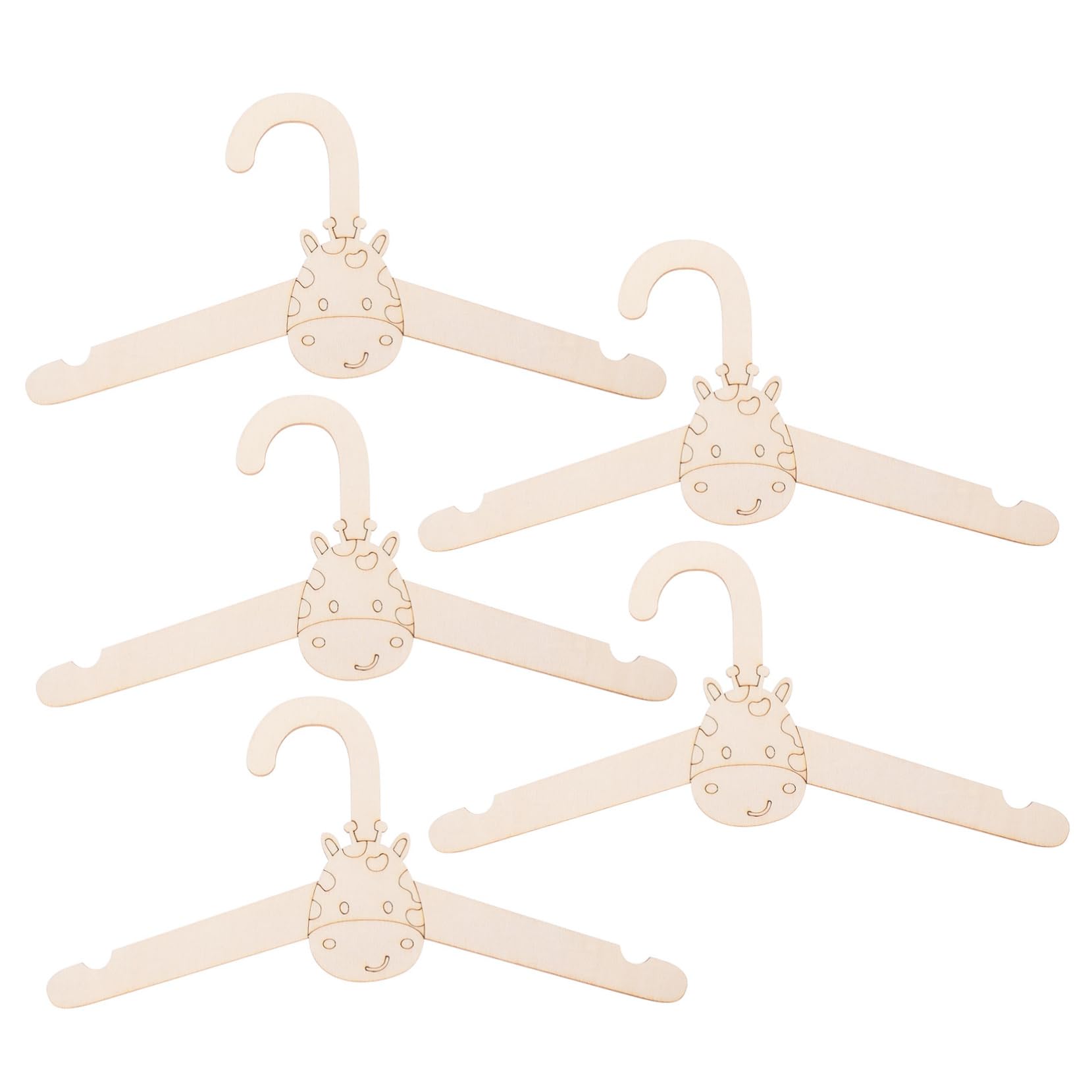 OFFSCH 5pcs Handcrafted Wooden Baby Hangers with Giraffe Animal Faces Cute Kids Clothes Hangers Make Our Own Clothes Hook for Nursery School Home Decor
