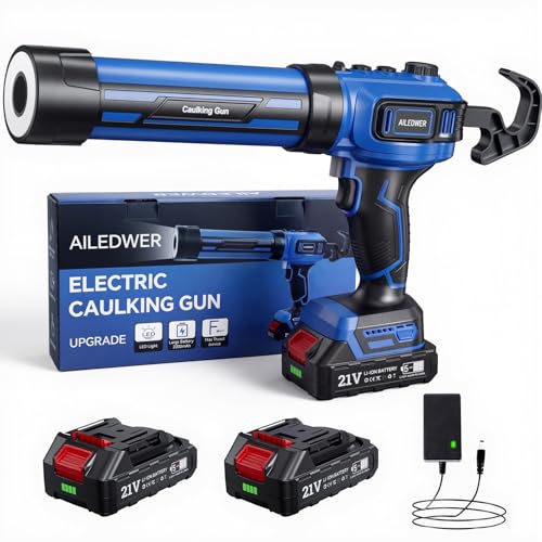 Cordless Caulking Gun Battery Powered Caulk Gun Electric Caulking Gun w/2 x 2.0Ah Batteries LED Light Auto Retract for Filling Sealing