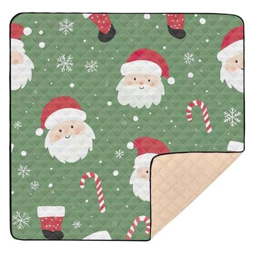 BOESI Doodle Santa and Candy Pattern Baby Play Mat, 50“ X 50” Washable Folding Crawling Mat, Baby Floor Mat, Soft, Thick, Non-Slip