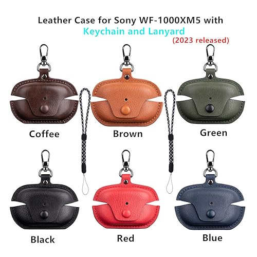 Image of Compatible with Sony WF-1000XM5 Case Cover with Keychain Hook Lanyard,Vintage Leather Case Designed for Sony Earbuds WF1000XM5 Case Cover (2023) for Women Men (Brown)
