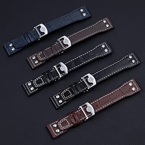 Bracelet montre IWC Mark Pilot en cuir véritable façon bambou à rivets