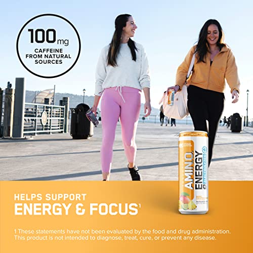 Optimum Nutrition Amino Energy Drink + Electrolytes For Hydration - Sugar Free, Amino Acids, Bcaa,Keto Friendly, Sparkling Drink-Mango Pineapple Limeade, 12 Fl Oz (Pack Of 12) (Packaging May Vary) #TOP1