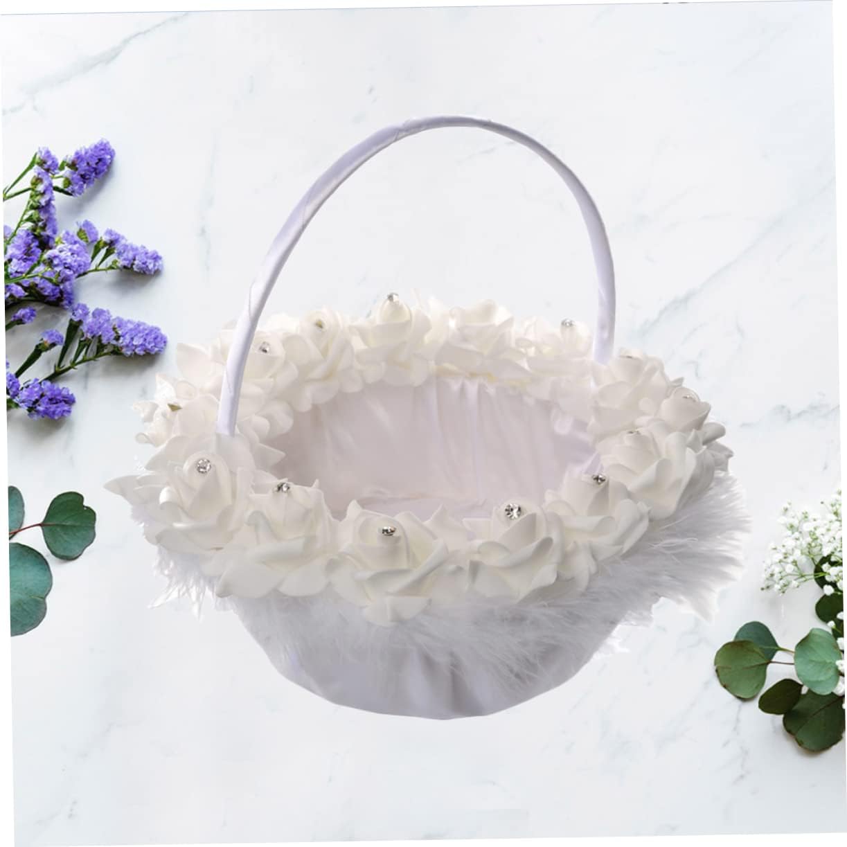 Flower girl basket,rattan basket,1pc Flower Girl Basket for Wedding Modern Wedding White Basket Flower Basket Bubble Flower Western Style Bride (Color : Pink, Size : 23 * 23 * 23cm)(Color:White)